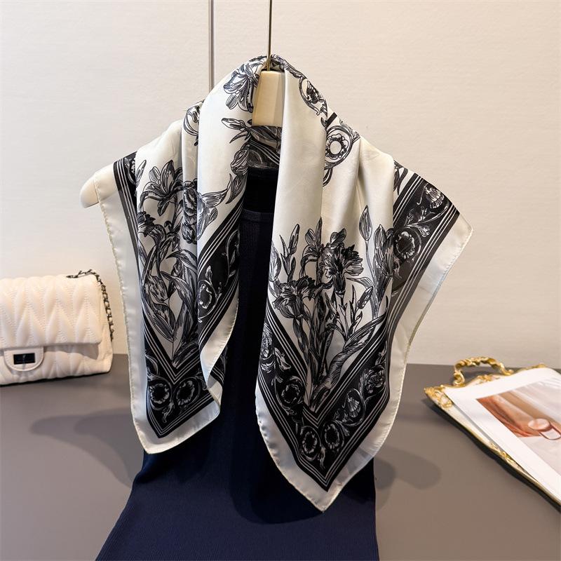 Moyun Flower Printing Simulation Silk Scarf Square Scarf Premium Shawl Versatile Neck Small Square Scarf Headscarf