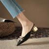 Women's Shoes On Sale 2024 Brand Autumn Women's Slippers Pointed Toe Metal Decoration Brilliant Diamond Chunky Heels Shoes Women