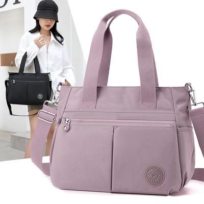 Große Tragetasche aus Nylon, Umhängetasche in Volltonfarbe, Umhängetasche für Damen, Handtasche mit mehreren Fächern