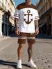 Men'S Street Style 3D Print Short-Sleeve T-Shirt And Shorts Set - Featuring a Trendy Anchor Stripe Print Design, Comfortable Round Neck