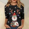 3/4 Sleeve Shirts For Women Print Christmas Tees Blouses Casual Plus Size Basic Tops Pullover