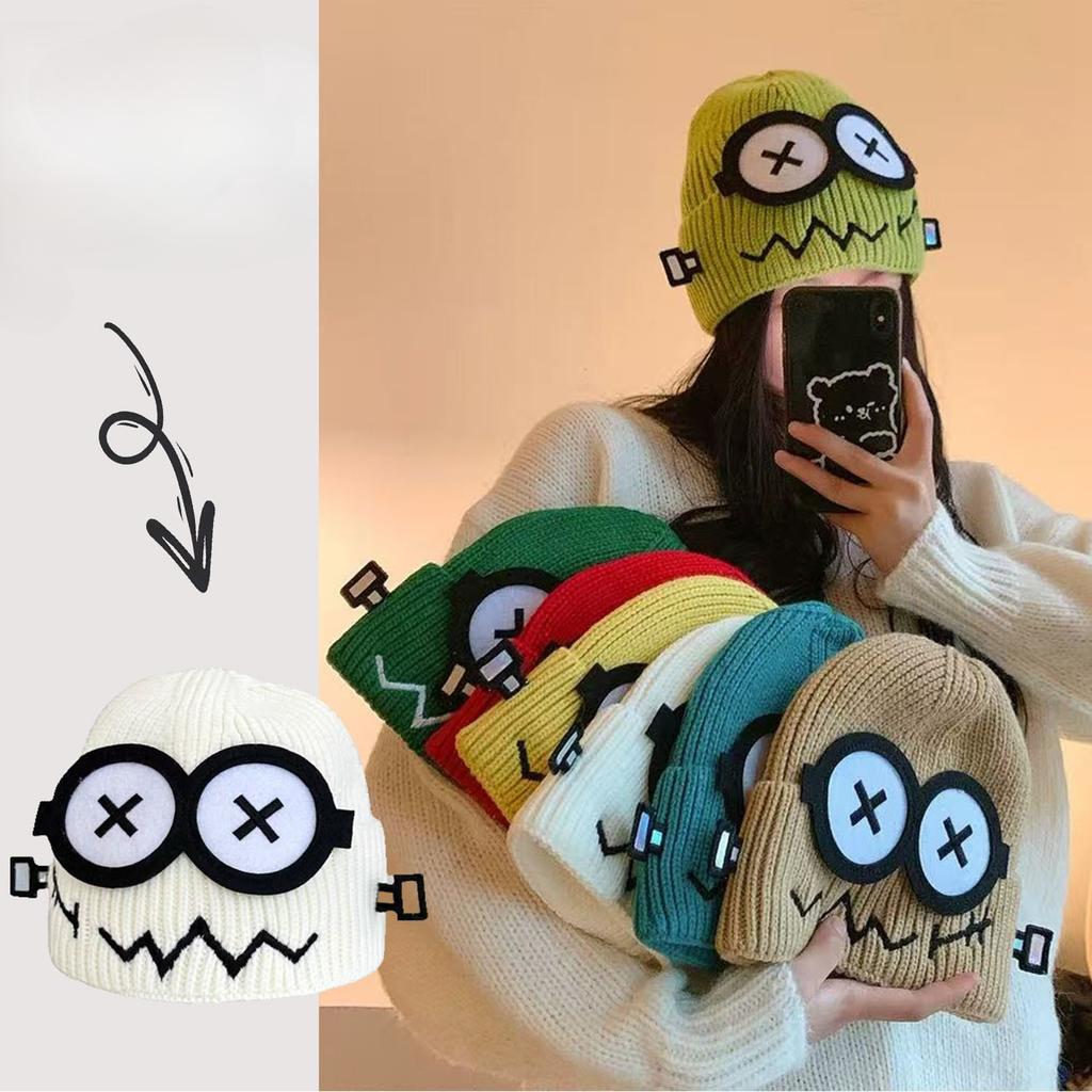 1Pcs Funny Cute Knitted Warmer Hat Women's Autumn and Winter Warm Cartoon Warm and Cold Ear Protection Hat Student Bald Hat Gift