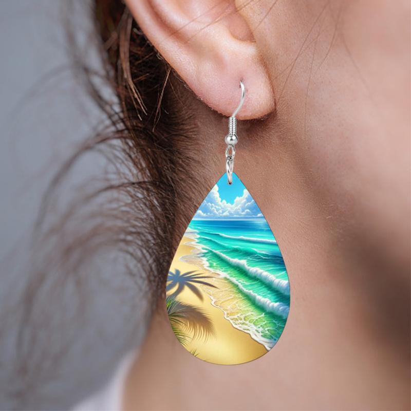 2 Pairs Ocean Style Seaside Beach Sunshine Teardrop Leather Earrings Holiday Gifts for Friends Fashion Accessories Elegant Earrings