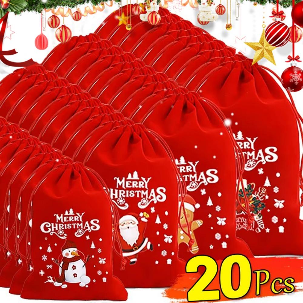 20/1PCS Christmas Velvet Bags Cartoon Candy Gift Drawstring Pouch Christmas New Year Party Favor Decor Jewelry Packaging Bag