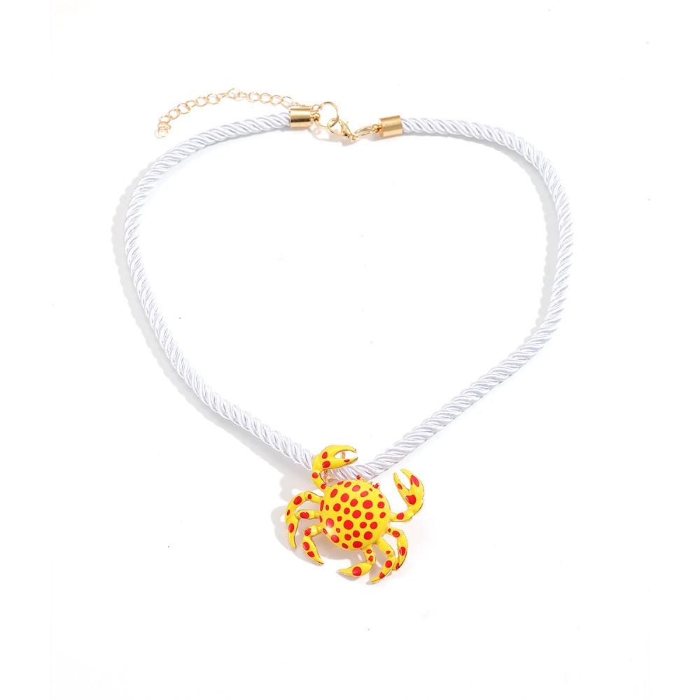 Weave Rope Enamel Crab Pendant Necklace Polka Dot Charm Bohemian Collarbone Chain Vintage Exaggerated Ocean Style Clavicle Chain
