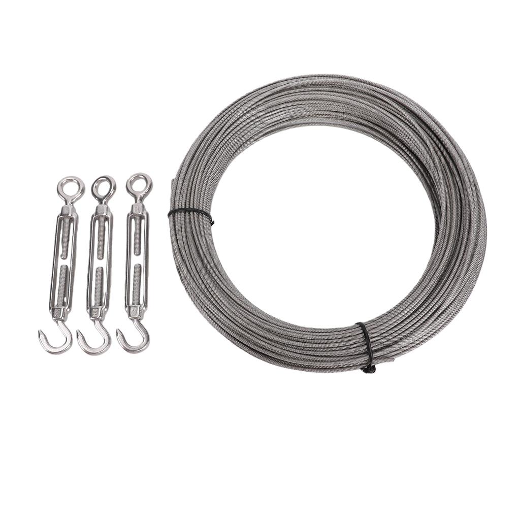 50M Stainless Steel Cable Kit 2MM Wire Rope with M2 Aluminum Ferrules for Hanging Tying Trellis Gardening Climbing