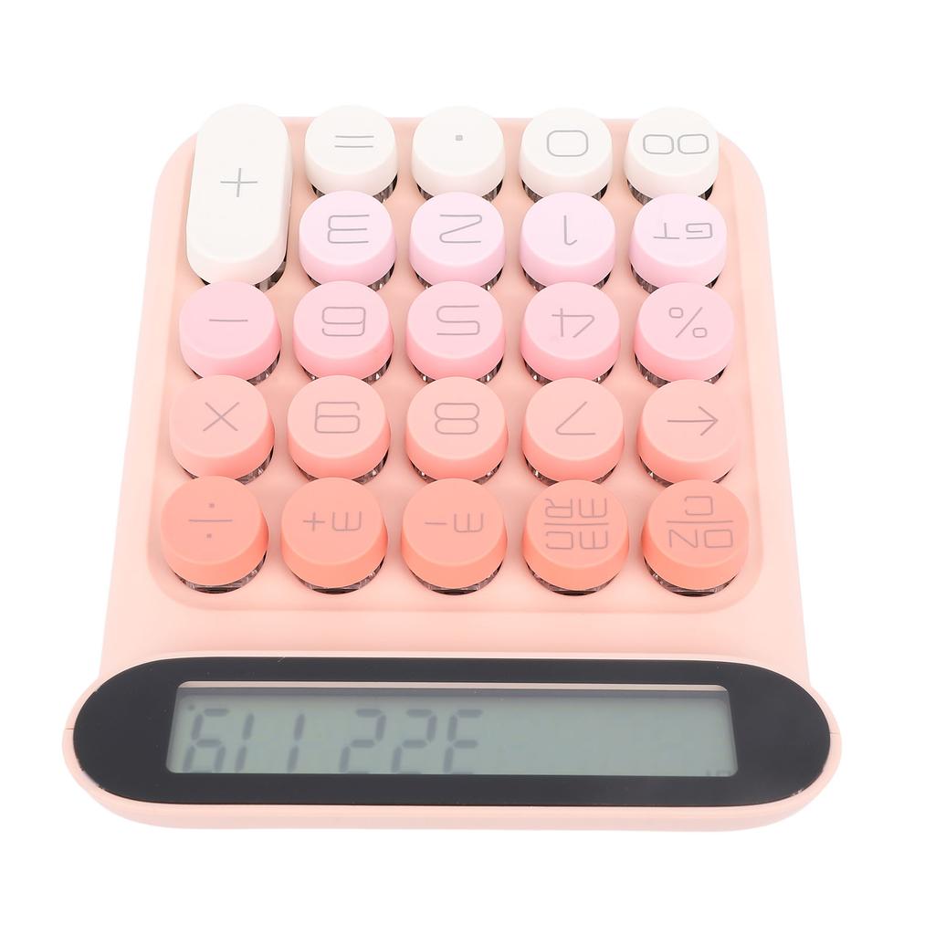 Mechanical Switch Calculator LCD Display 24 Keys Automatic Sleep Desktop Calculators for Business Office Students Pink