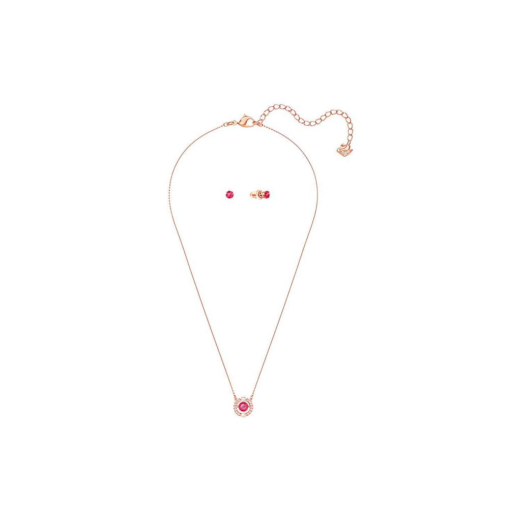 Swarovski Funkelndes Tanz-Rund-Set Kristall-Steckohrringe Halskette Damenschmuck Roségold Rot 5480494