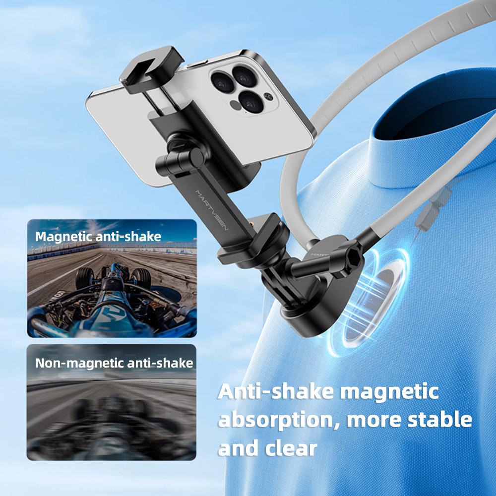 martvsen S7 PRO Camera Neck Holder Mount with Phone Clip POV Camera Necklace Mounting With Anti shake Magnetic Plate