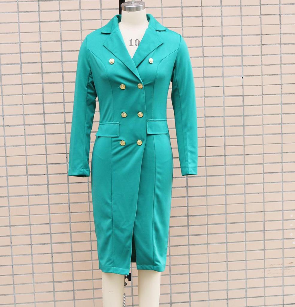 Women's V-Neck Double-Breasted Waist-Cinching Suit Dress, Autumn/Winter 2025 Collection