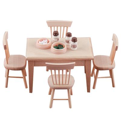 5 peças de mesa de jantar em miniatura cadeira conjunto de móveis de madeira para casa de bonecas 1:12---cor de madeira