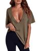 Womens Summer Deep V Neck T Shirt Short Sleeve Loose Fit Basic Tee