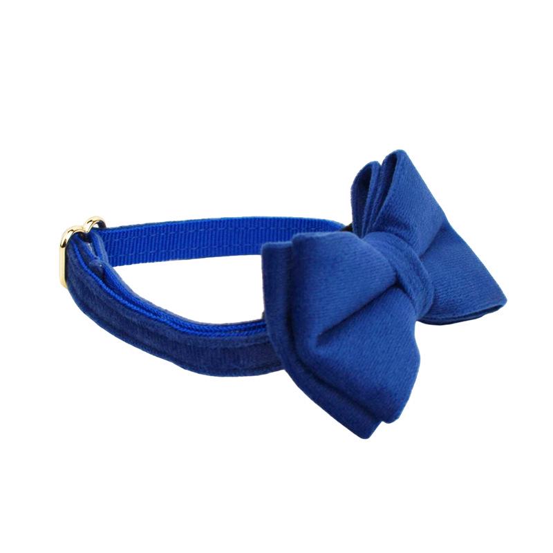 Dark Blue Velvet Cat Collar with Bell & Bow Tie Scarf
