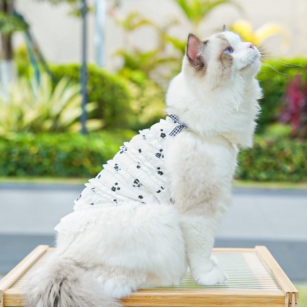 Embroidered Flower Dog Lace Dress Lace Bowknot Puppy Summer Clothing  for Puppy Cats