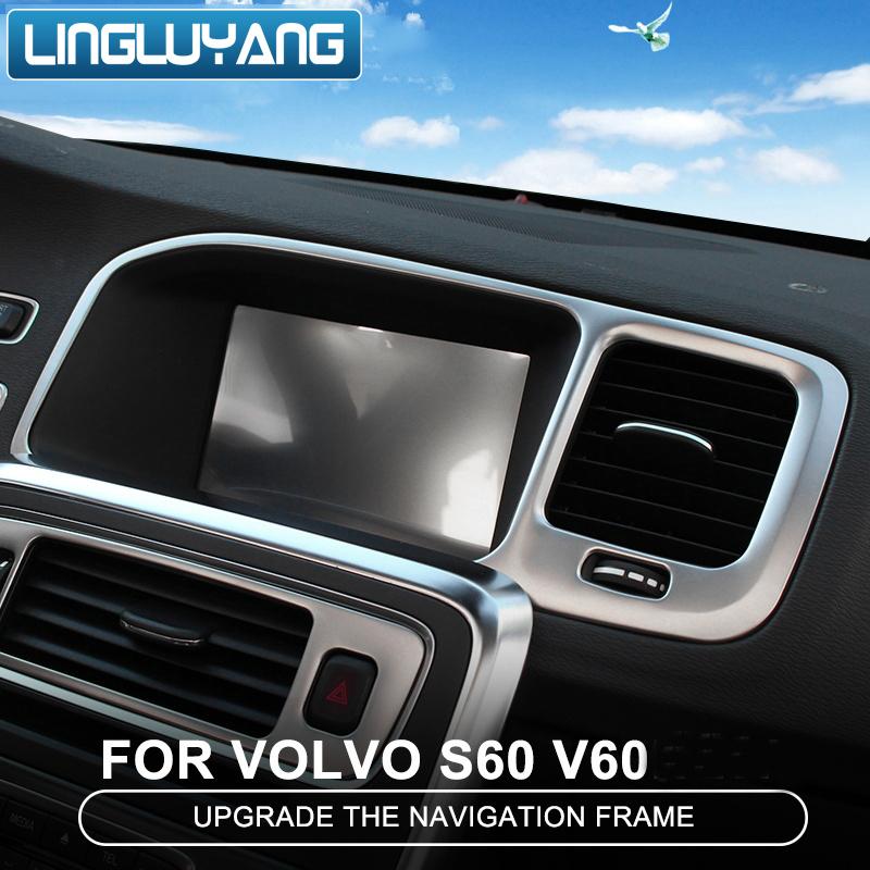 Console navigation frame decoration cover trim Stainless steel strip interior molding sequ 3D sticker for Volvo S60 V60