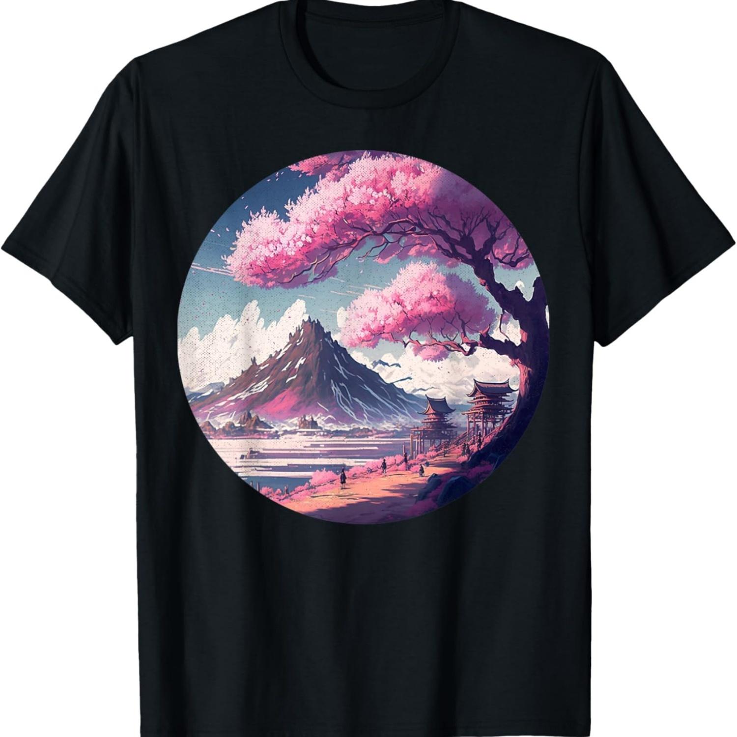 Винтажная футболка с рисунком Сакуры S чёрный