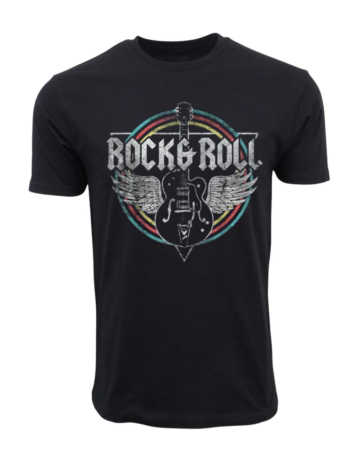Unisex Adult Casual Music ROCK N ROLL GUITAR WINGS GRAPHIC T SHIRT ... XXL