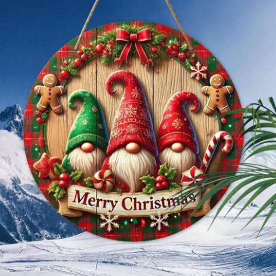 Kulatá vánoční dřevěná cedule věnce Slavnostní nástěnná dekorace pro vnitřní dveře a sváteční domácí expozici Přírodní ručně vyrobená cedule