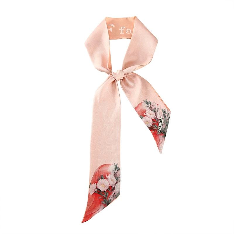 6*125CM Long Luxury Design 100% Silk Scarf Women Sweet Hair Tie Skinny Bag Scarves Neckerchief