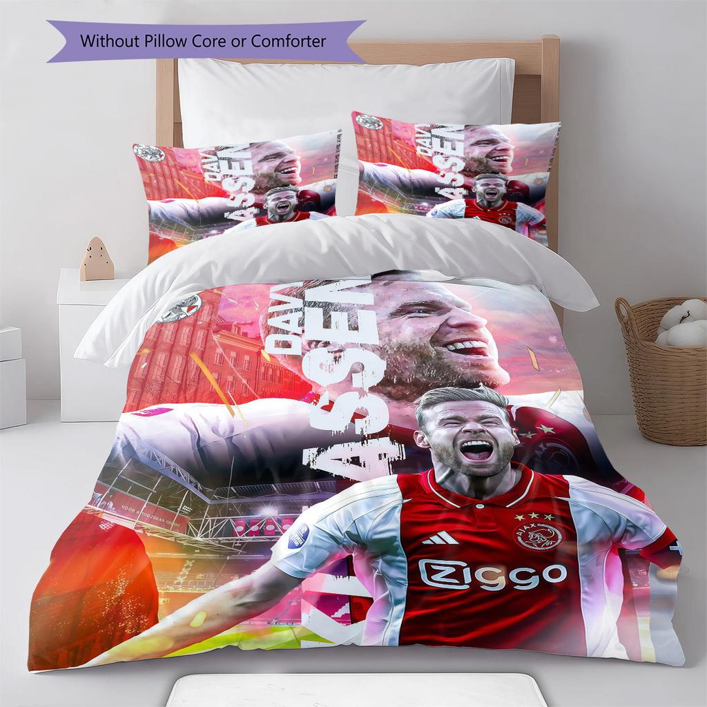 AFC Ajax Pattern Bedding Quilt Set Quilt Cover Pillowcase Home Decoration Birthday Gift (1 * duvet cover + 2 * pillowcase, without core)