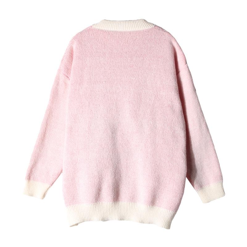 Autumn and winter new loose contrasting letter jacquard round neck long sleeved knitted pullover top sweater 3527 KTB