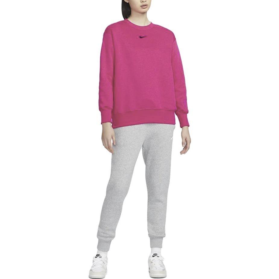 Nike Phoenix Fleece Solid Color Crew Neck Fleece Lined Loose Fit Sweatshirt Women's Raspberry Red DQ5734-615