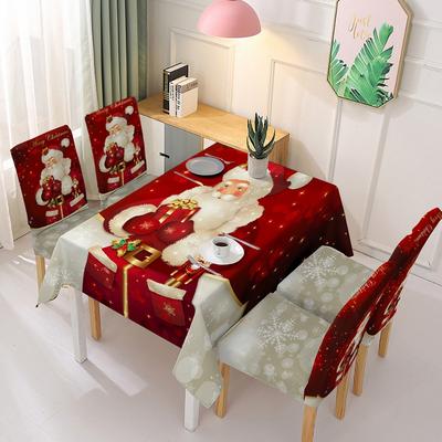 Christmas Printed Tablecloth Chair Covers Set Stretchable Waterproof Festive Dining Decor