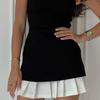 Personalisiertes Patchwork-Plisseekleid mit ärmellosem Saum für Abendparty und Urlaubsfreizeit
