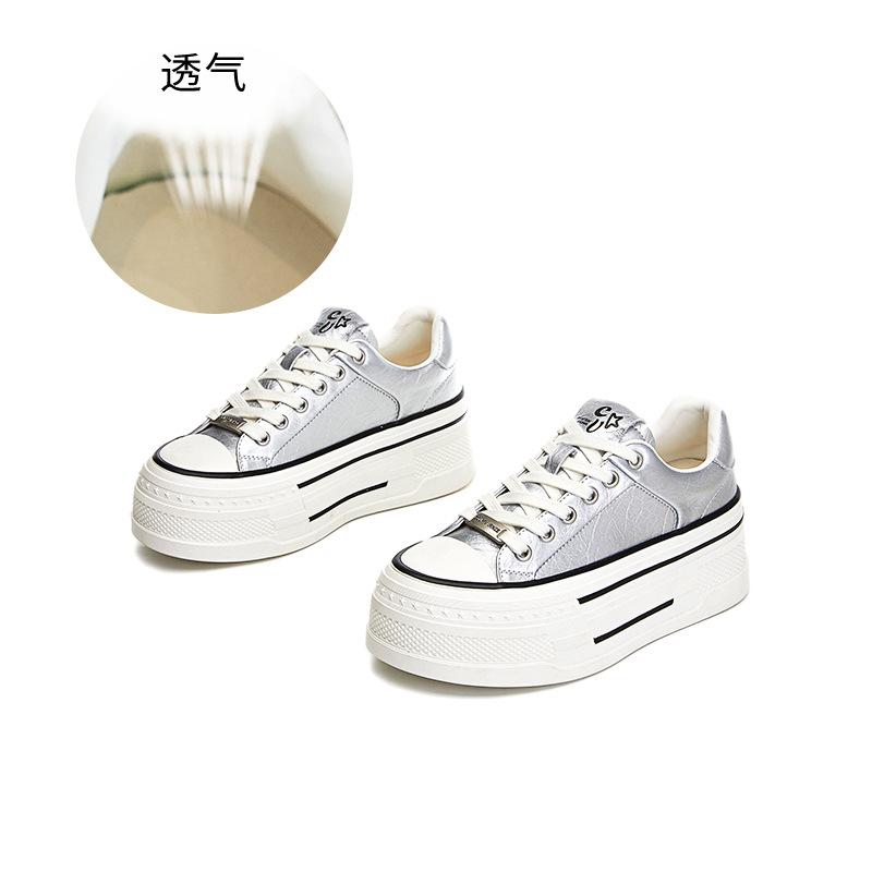 Leather Little White Shoes Women's 2025 Spring New Thick-soled Heightening Board Shoes Women's Casual Versatile Muffin Shoes Sports Women's Shoes