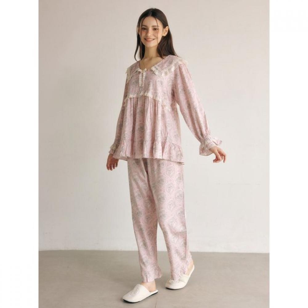 Lunaluz Women S Modal Cotton Lace Collar Long Sleeve Two Piece Pajama