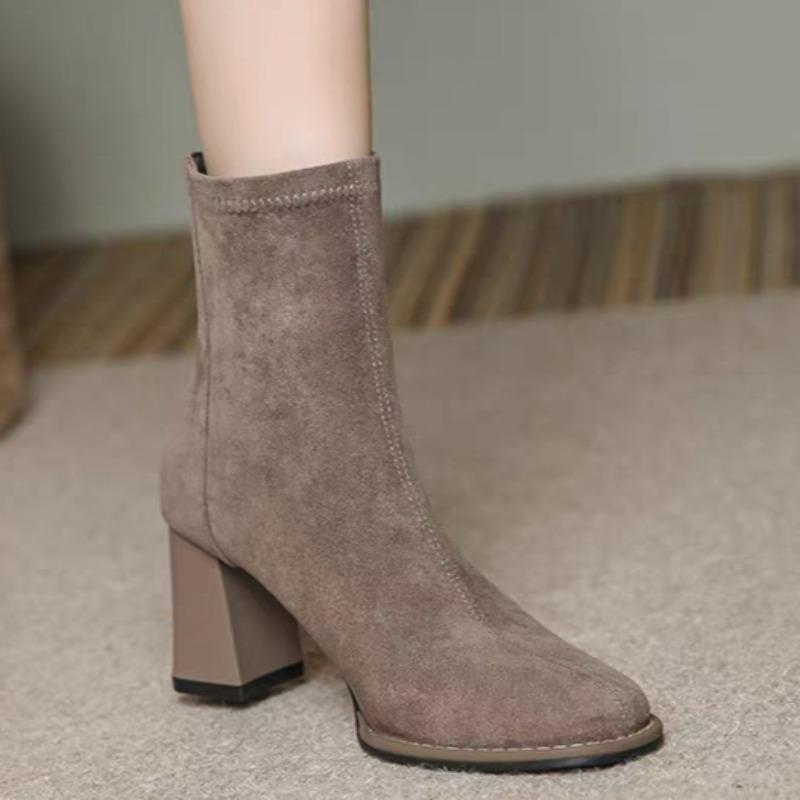 Piele întoarsă Glezna Femei Tocuri Înalte Cizme Scurte Elegante Toc Gros Pantofi cu Toc Pantofi cu Toc Goth Iarnă Nouă Femeie Chelsea Botas