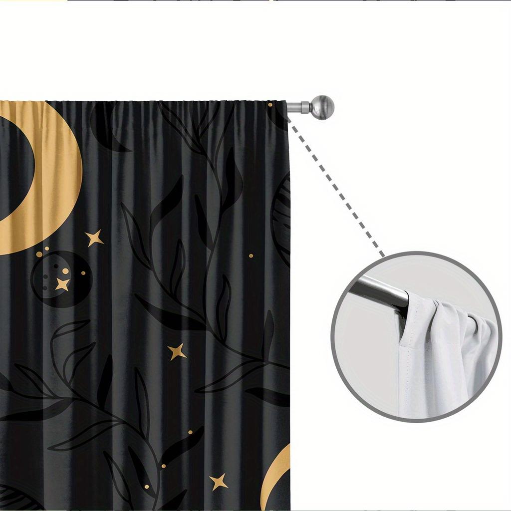 Starry Sky Moon Print Curtains Polyester Fabric Suitable Bedroom Living Room Kitchen Made Of Machine Washable Window Treatment