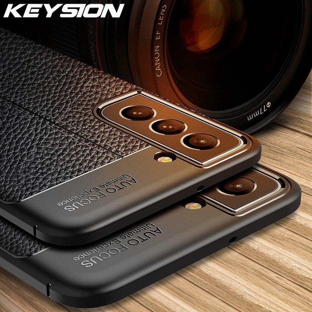 KEYSION Stoßfeste Hülle für Samsung S22 Ultra 5G S22+ Plus S21 FE Lederstruktur Silikon Handyhülle für Galaxy Note 20 Ultra