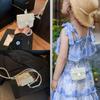 Compact White Pearl Children Accessory Crossbody Bag With Chain Space Coin Purse