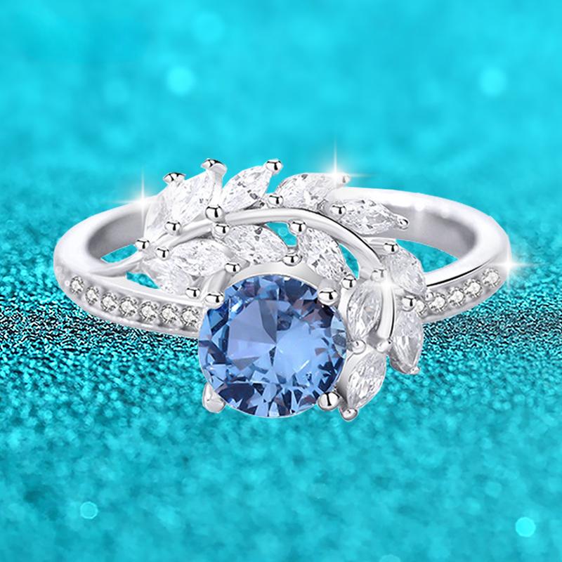 

VVS 1CT 6,5 мм синие кольца с муассанитом и бриллиантами для женщин Свадебные украшения из стерлингового серебра S925 с подарочным сертификатом 6&US Size