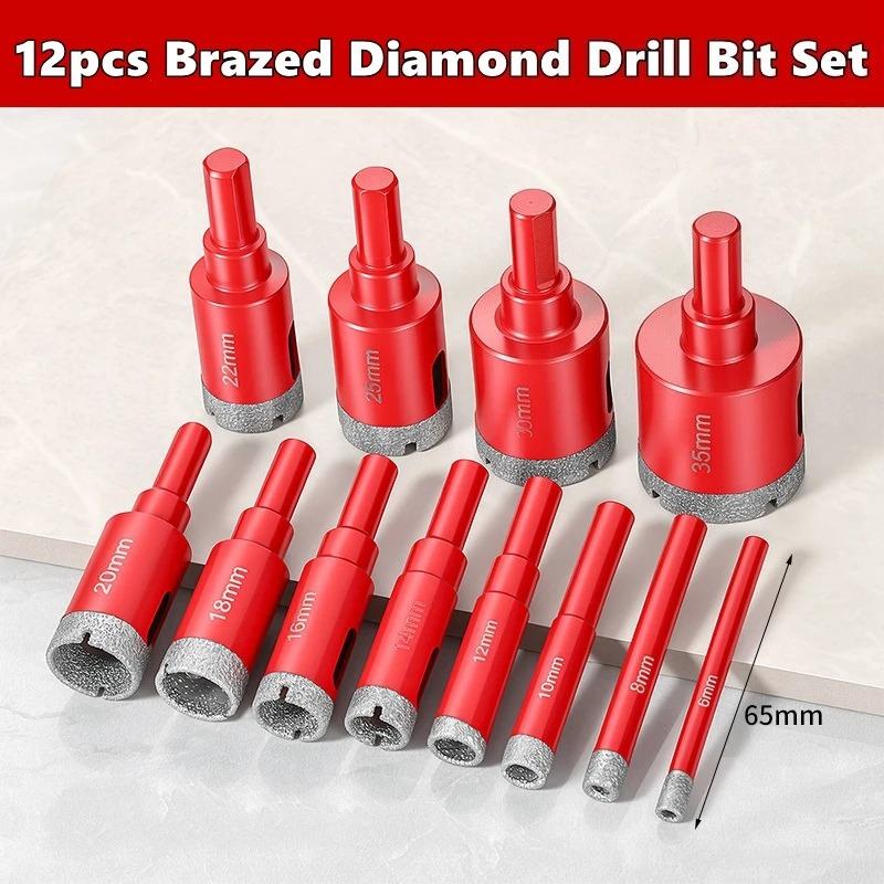 6-35mm Hole Saw Kit with Hand Tools, Granite, Tile, Ceramic12pcs Diamond Drill Bit Set for Glass, Marble & Stone