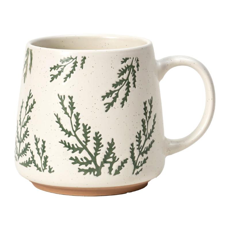 Pastoral Mug Ceramic Cup Delicate Relief Leaf Cup Household Water Cup Large Capacity Japanese Coffee Cup