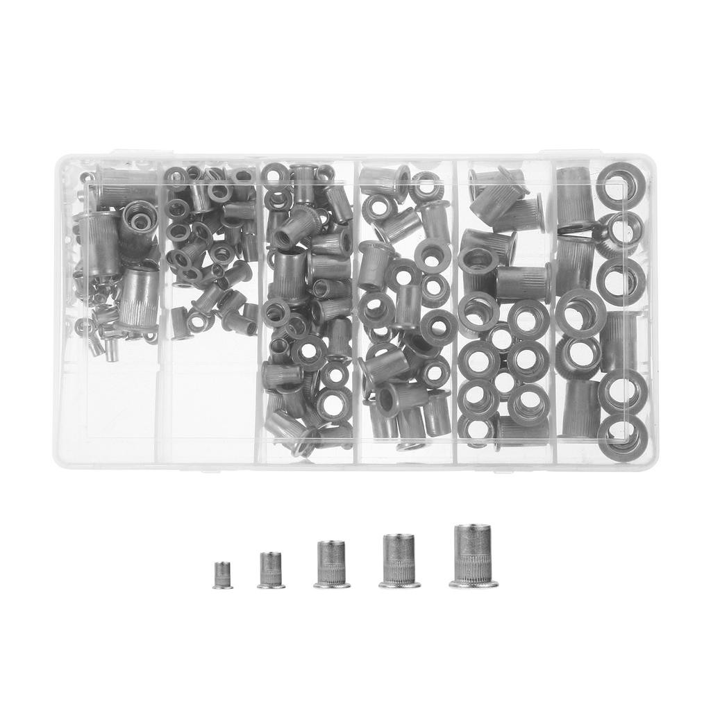 190 Pcs Rivet Nut Pull Cap Insert Flat Head Furniture Riveted Assortment Zinc Silver