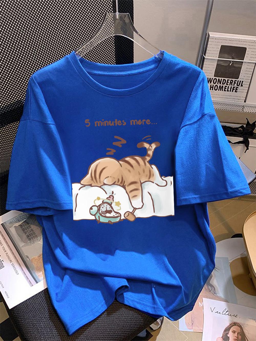 

Women TShirt Cotton Summer The Cat That Always Wants To Sleep Pattern Prints T Shirt ONeck Soft Loose Tops Basic Woman Clothes S