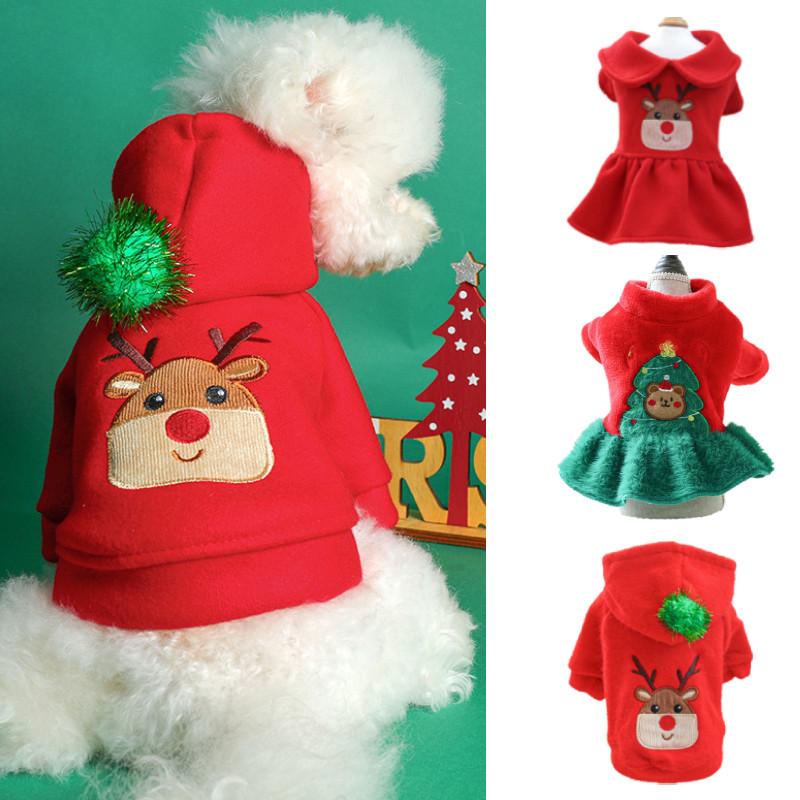 Adorable Red Christmas Dog Dress With Festive Reindeer Sweater Design For Pets