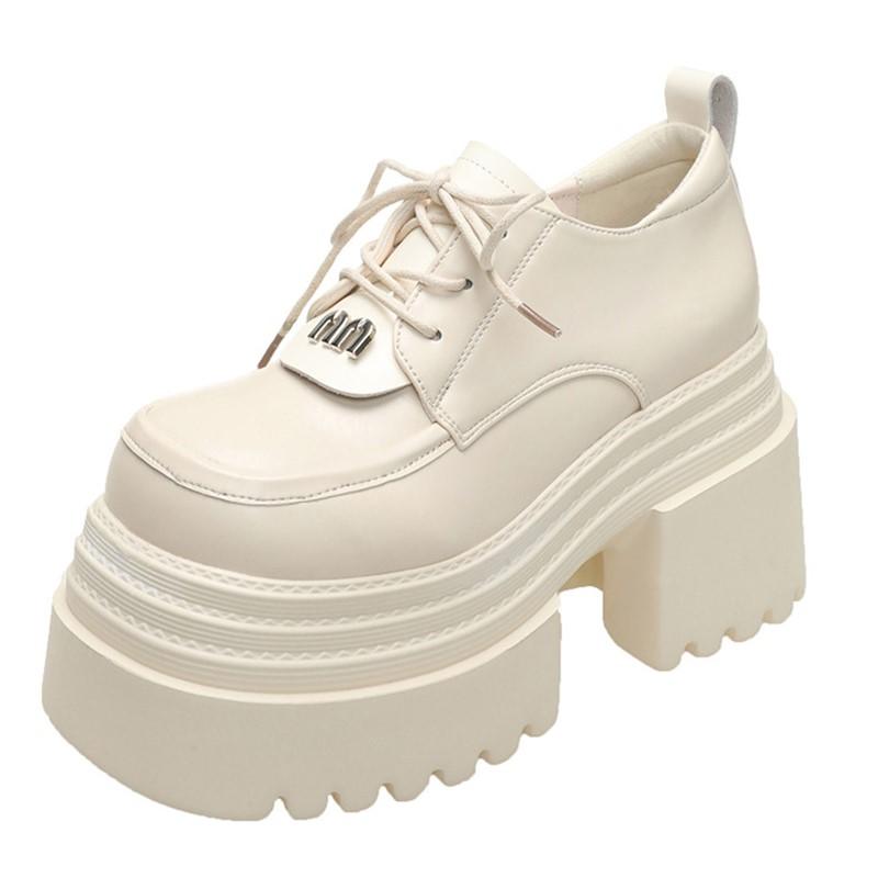 10cm High Leather Shoes for Women Waterproof Platform Womans Casual Thick Sole Loafers Comfortable Chunky Sneakers Zapatos Mujer