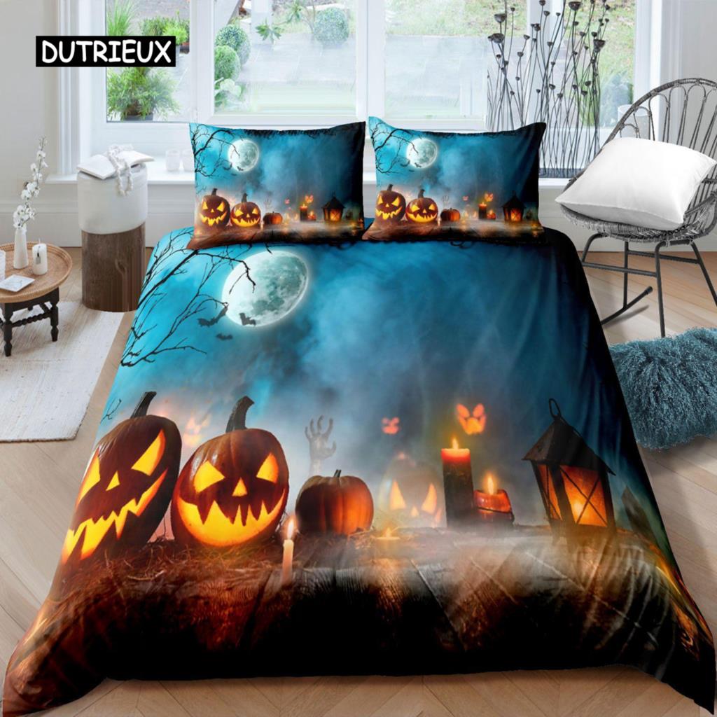 Comforter Halloween Halloween Pumpkin Ghost Festival Themed Bedding Set For Kid Boy Teen Microfiber Queen Size