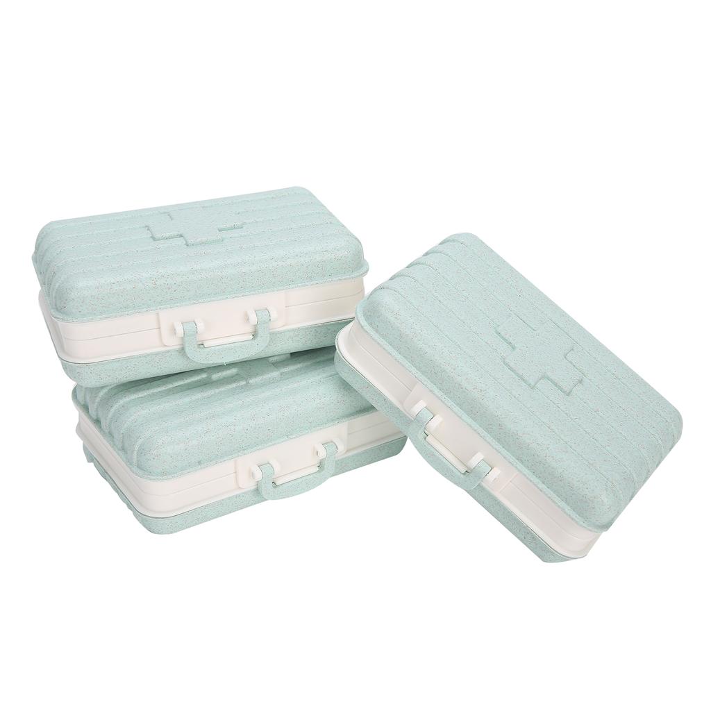 3pcs 6‑Grid Pills Organizer Portable Suitcase Shape Medicine Case Travel Medicine Storage HolderLight Blue