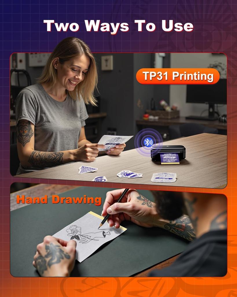 DM 100 Sheets Tattoo Stencil Paper Transfer Tattoo Paper 3.15" x 11.81" Tattoo Stencil Paper for TP31/MR3 Tattoo Thermal Printer