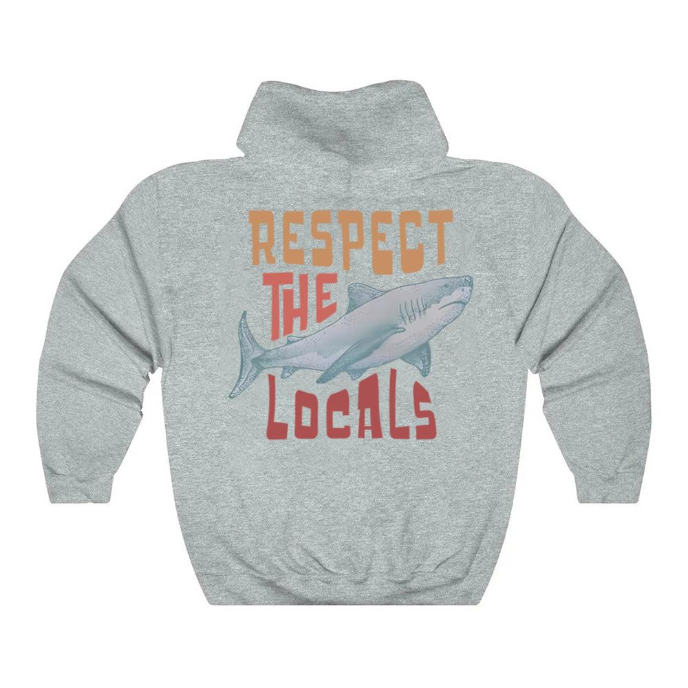 Respect The Local Hoodie Local Surf Hooded Sweatshirt Beach Bum Shark Graphic Pullover Vintage Ocean Conservation Beach Hoodies