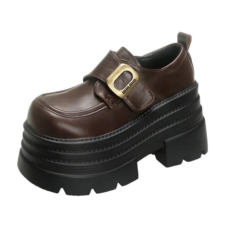 

Мода 10СМ Осень Женские Массивные Нескользящие Кроссовки Лоферы Высокие Каблуки Платформа 2025 Новая Весна Застежка-липучка Повседневная Обувь Балетки Женщина 39 коричневый