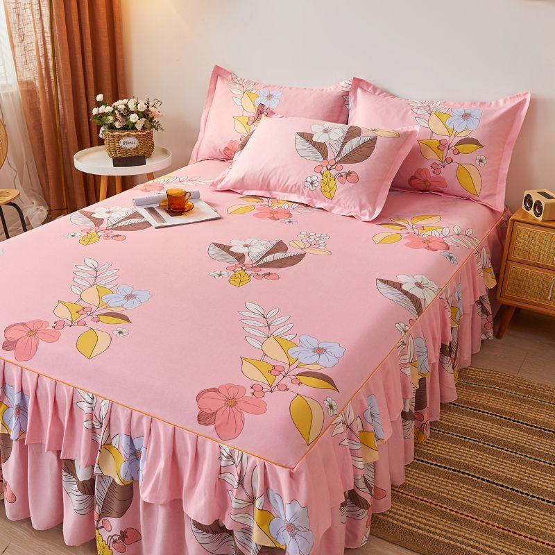 3Pcs Set Cotton  New Brushed Bed Skirt Bed Cover Simmons Bed Cover Protector Bed Sheet Set Queen Size Bed Sheets Set Skirt