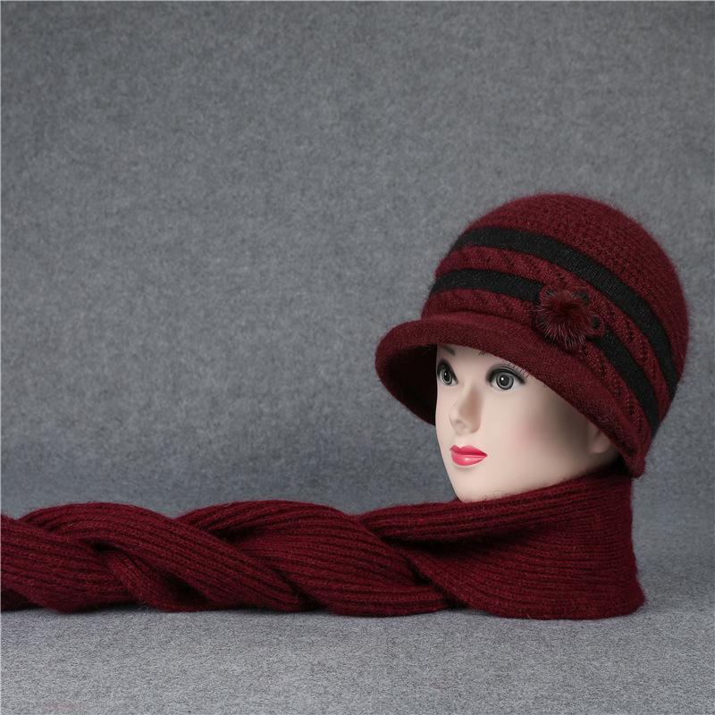 Autumn and winter the elderly flower pot hat children grandma knitted wool hat piled thickened rabbit hair warm mother hat