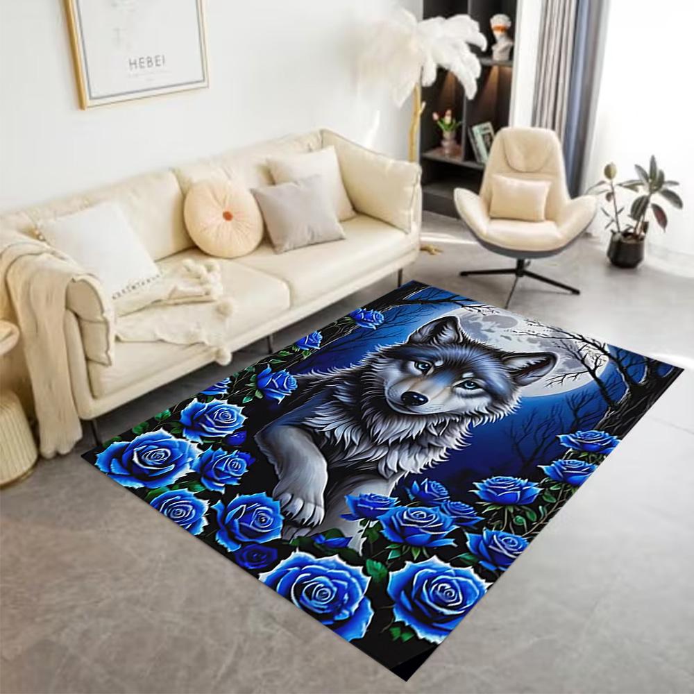 1pc Wolf Forest Scene Rug Home Carpet Non Slip Office Decor Gift Living Room Bedroom