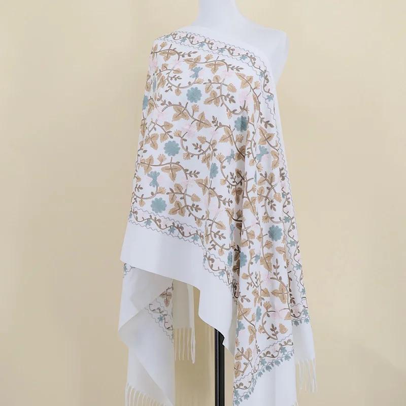Embroidery Scarf Shawl Imitation Cashmere Woman  Designer Hand Embroidery Cape Thickening Keep Warm Winter Wrap
